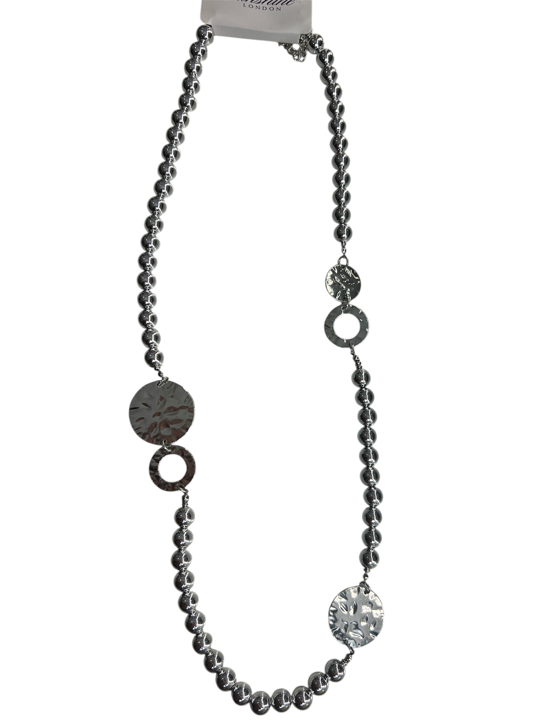 Silver long beaded necklace