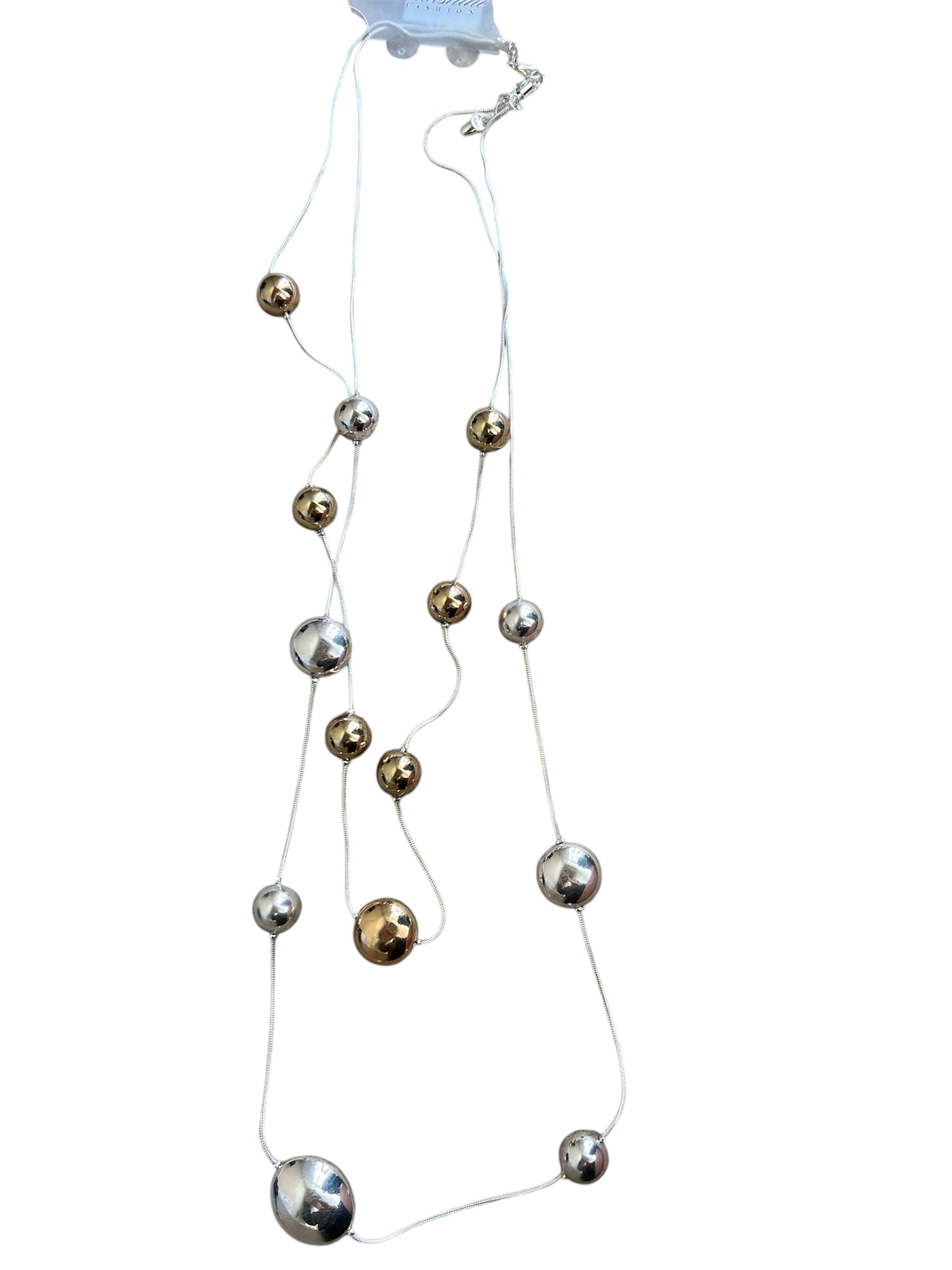 Silver & Gold dainty long ball necklace