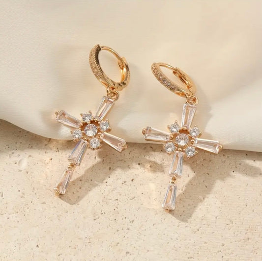 Crystal cross earrings