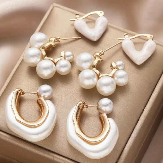 Chrome pearl small 3 piece earring set