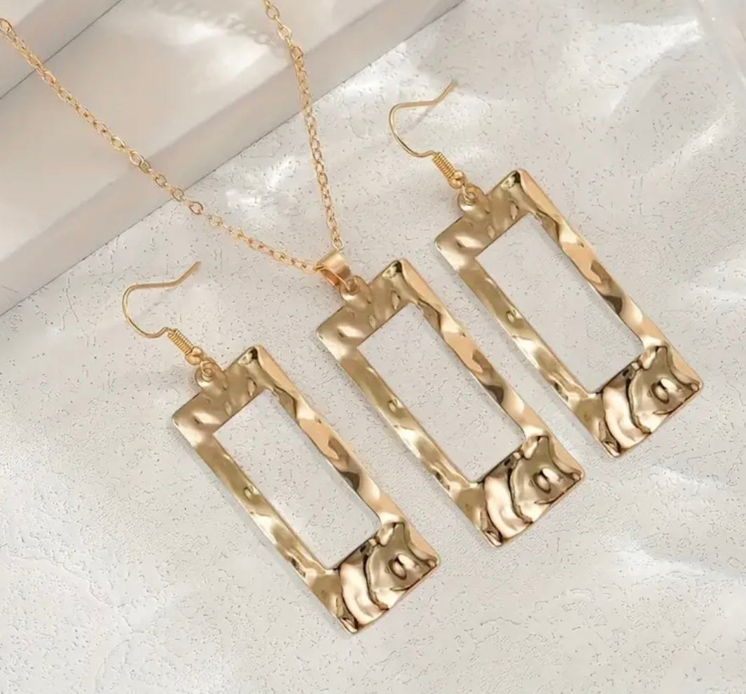 Simple rectangle necklace & earring set