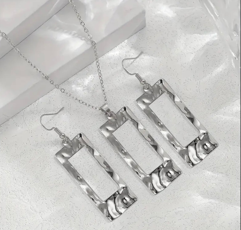 Simple rectangle necklace & earring set