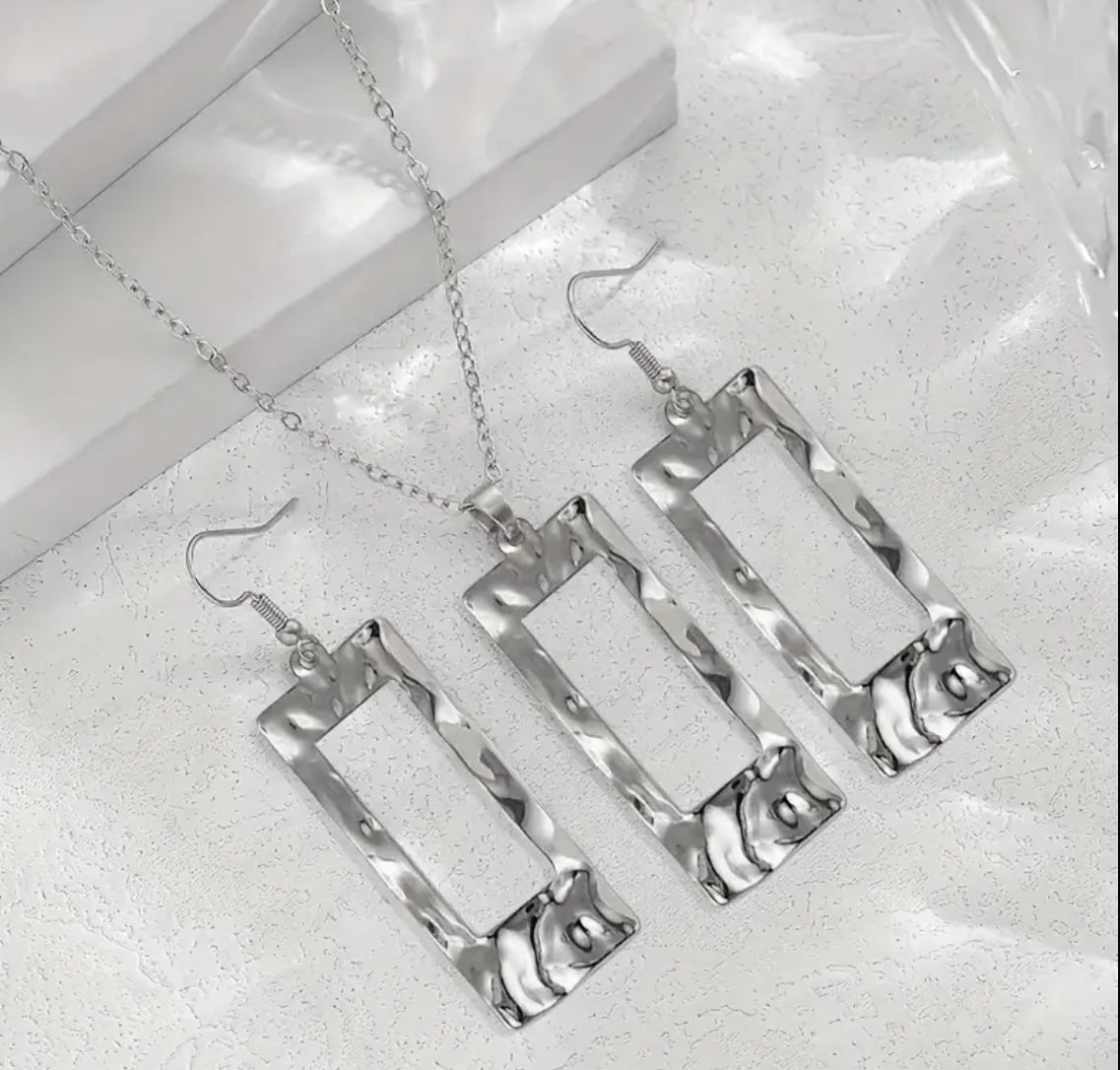 Simple rectangle necklace & earring set