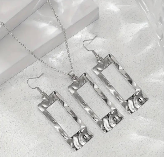 Simple rectangle necklace & earring set