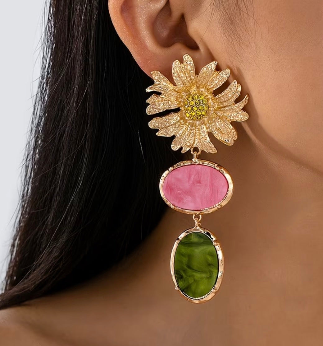 Diamanté flower droplet earrings