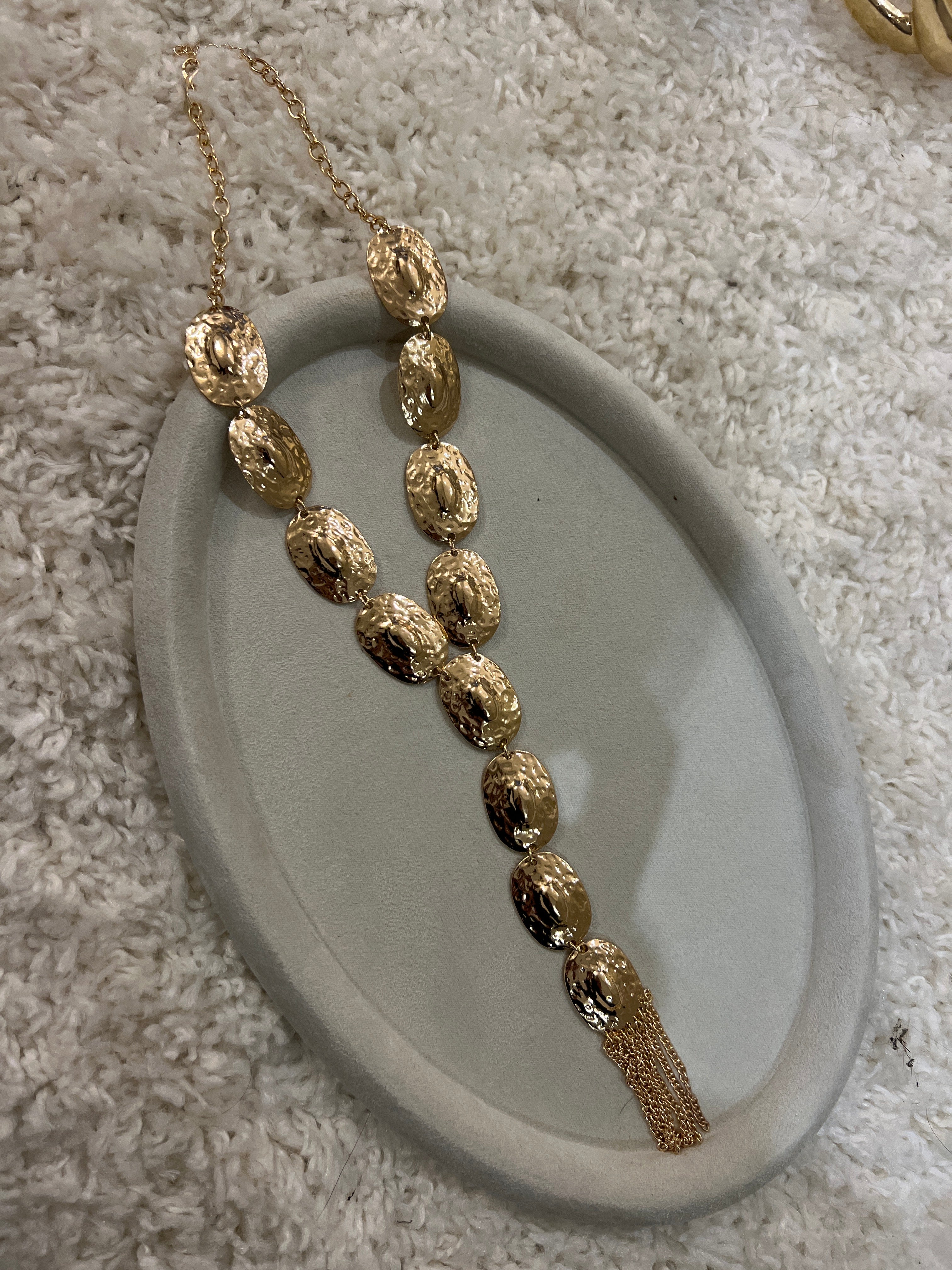 Gold tassel droplet necklace