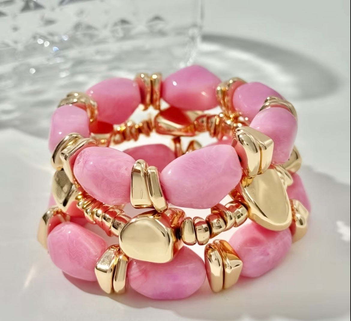 Pink & Gold stretch bangles 3 piece