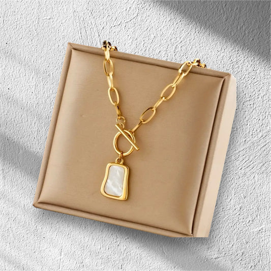 Stainless steel square peal necklace