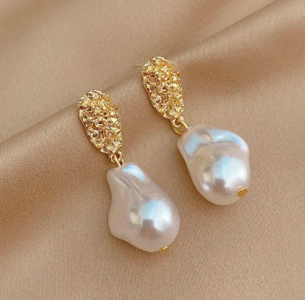 Elegant beveled pearl drop earrings