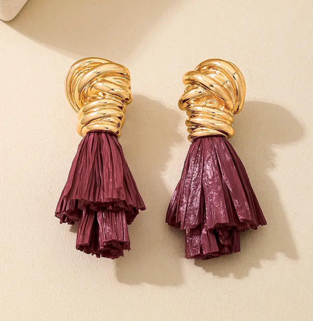 Burgandy tassel earrings
