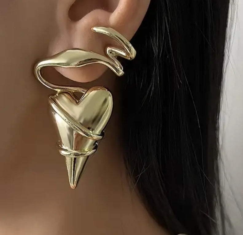 Heart gold wrap earrings