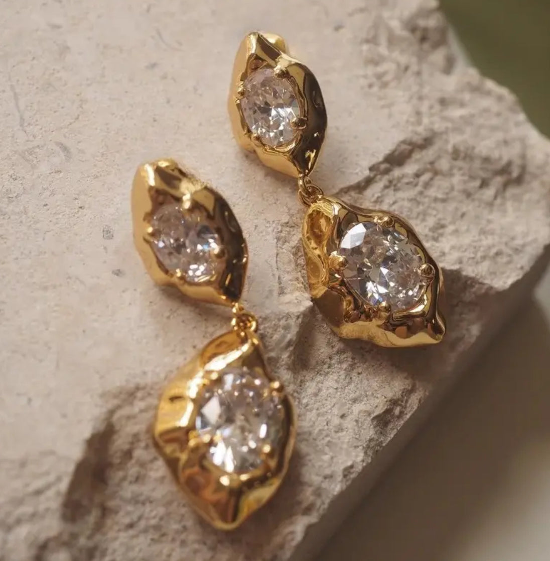 Diamanté droplet gold earrings