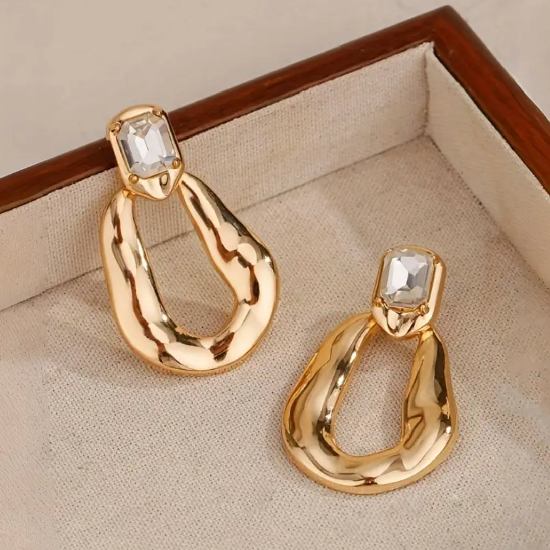 Gold dangling hoop diamanté earrings