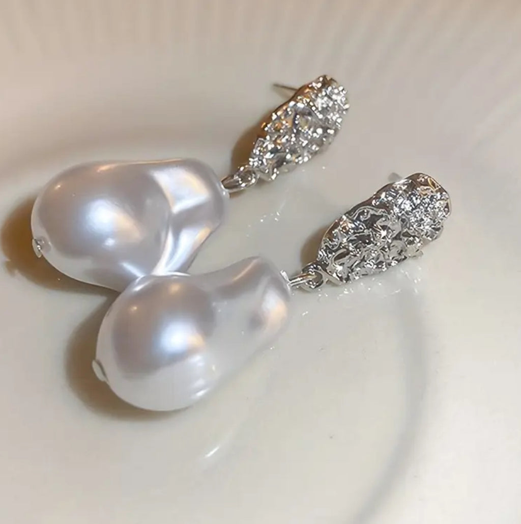 Elegant beveled pearl drop earrings