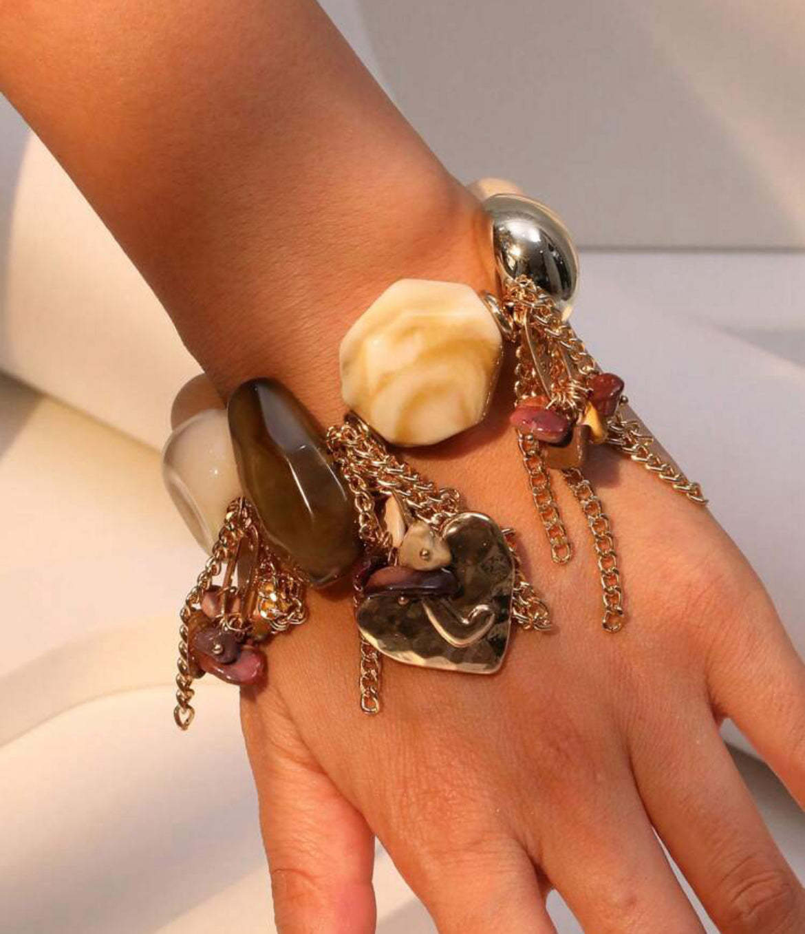 Coffee/cream heart Tassle bangle