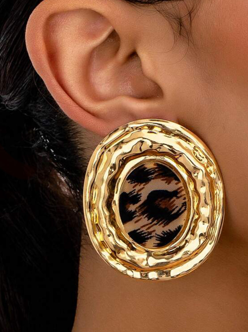 Round gold/Leopard round earrings