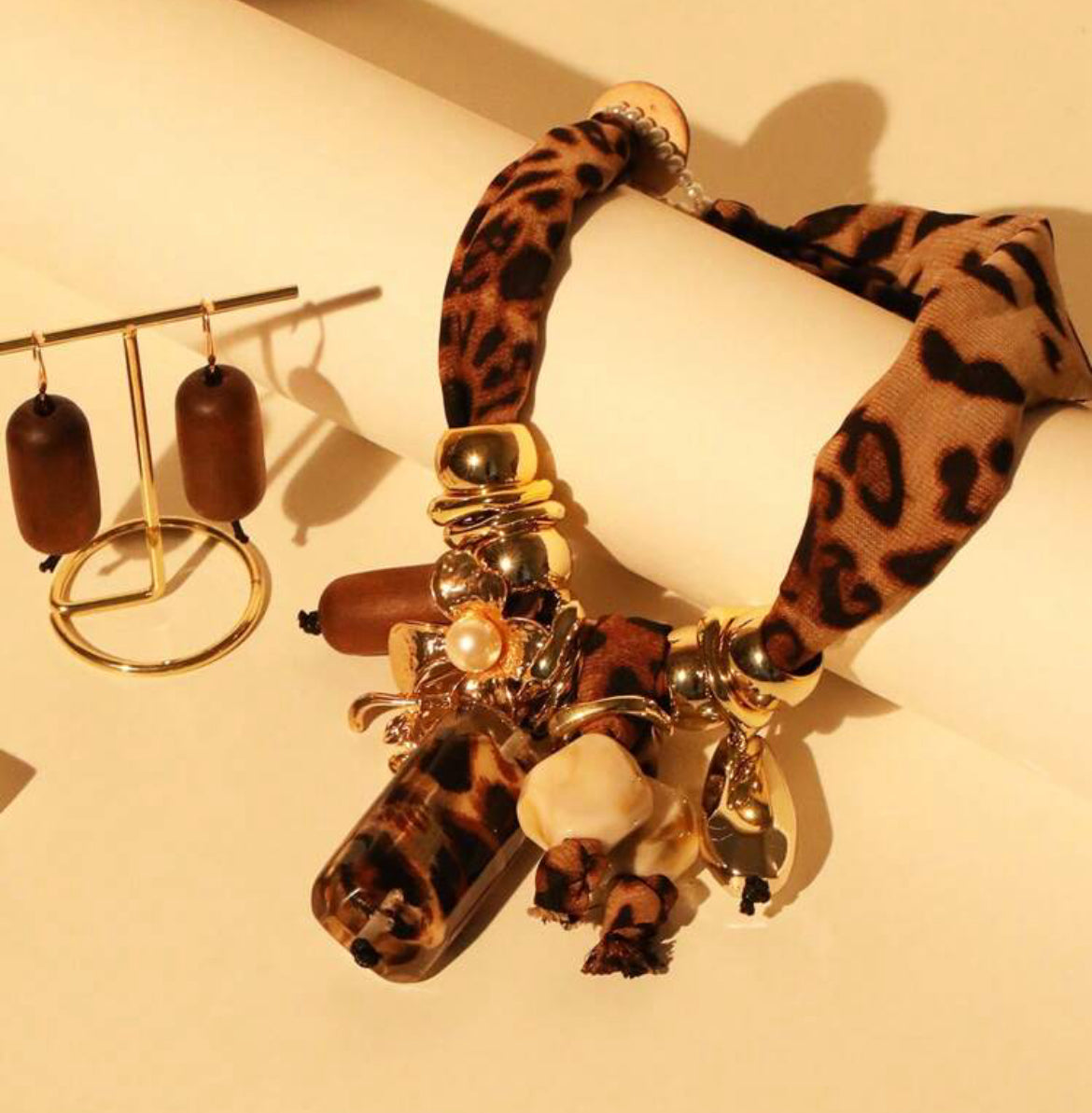 Leopard scarf necklace & earrings set