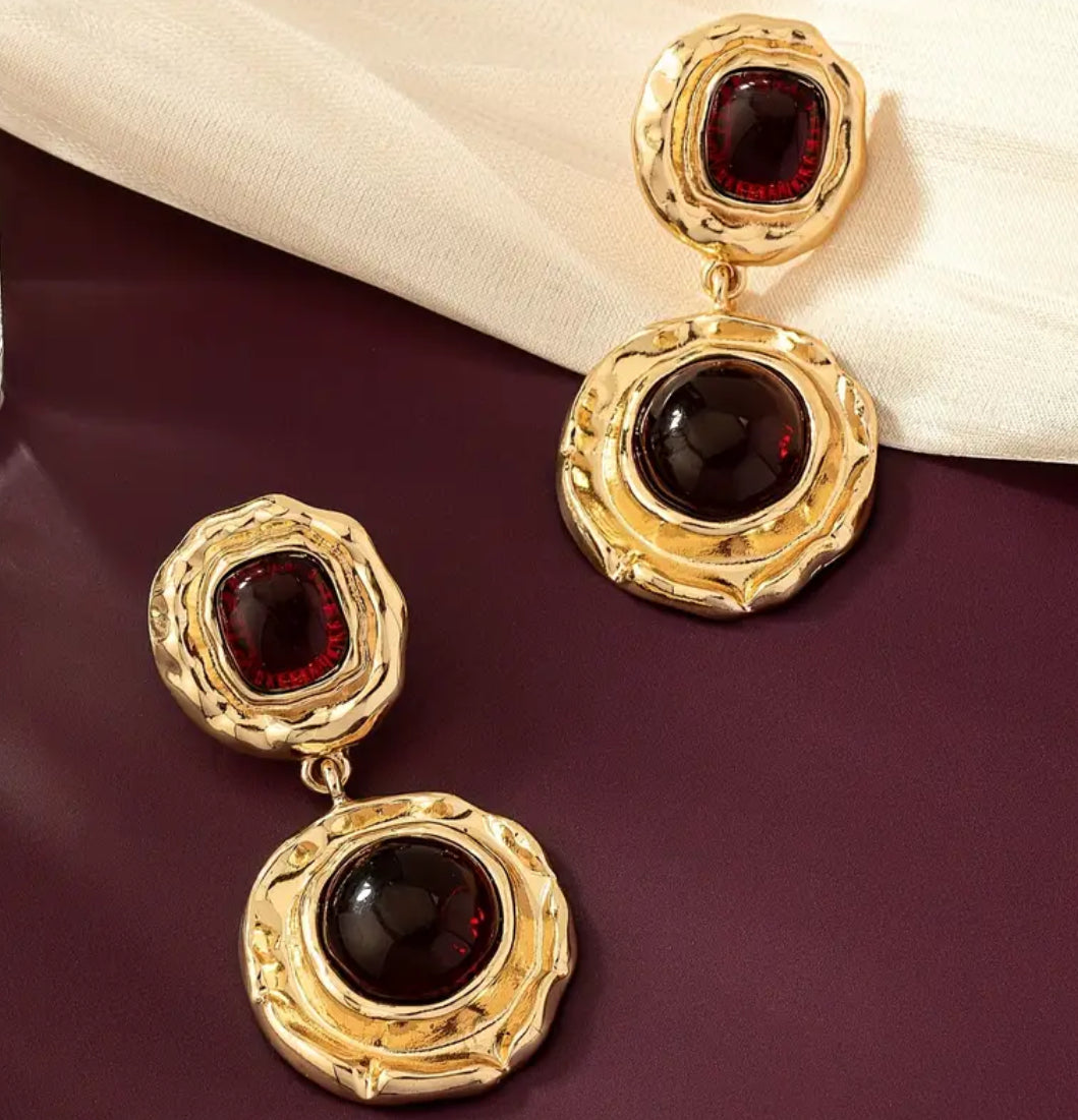 Burgundy gold earrings