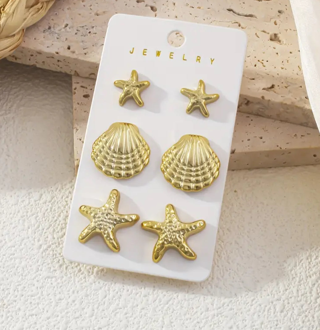 Star/Shell Earrings 3 pack