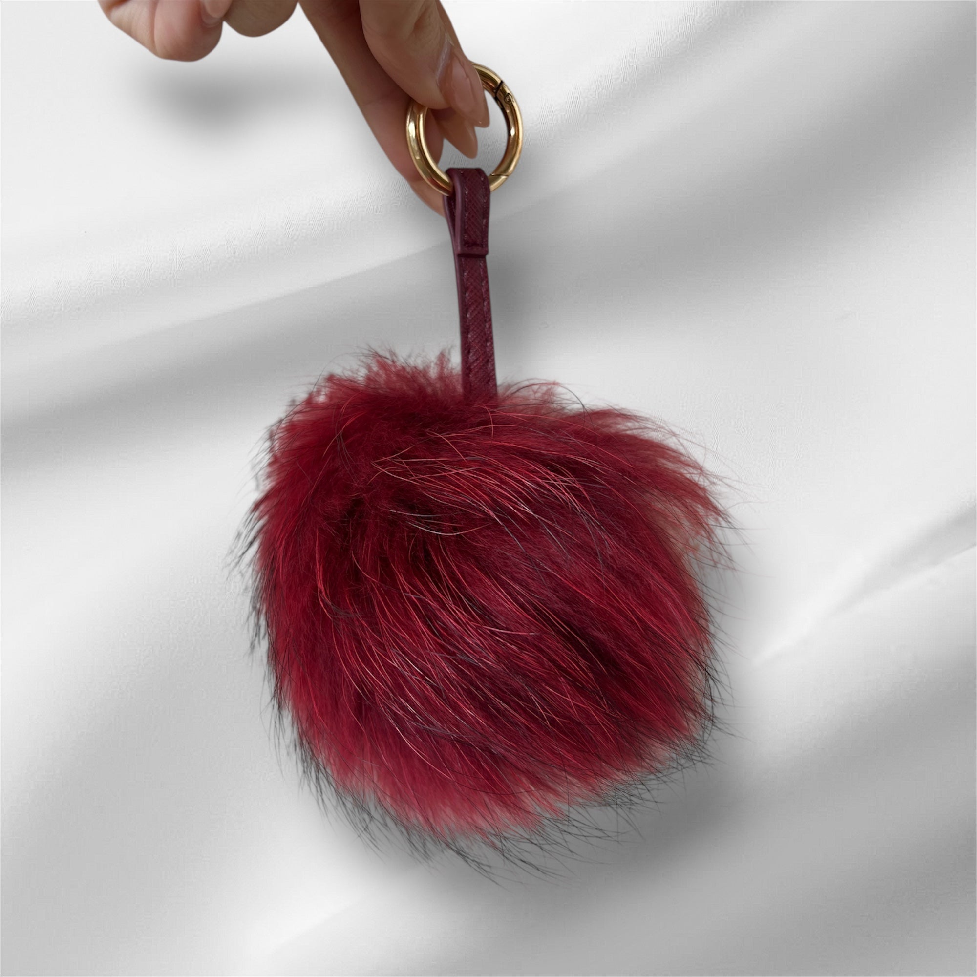 Deluxe large Burgandy pompom for keys or bag
