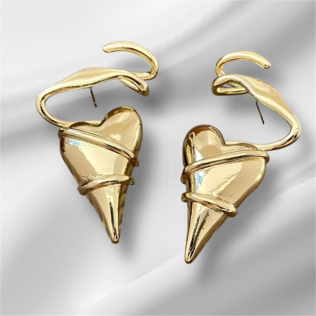 Heart gold wrap earrings