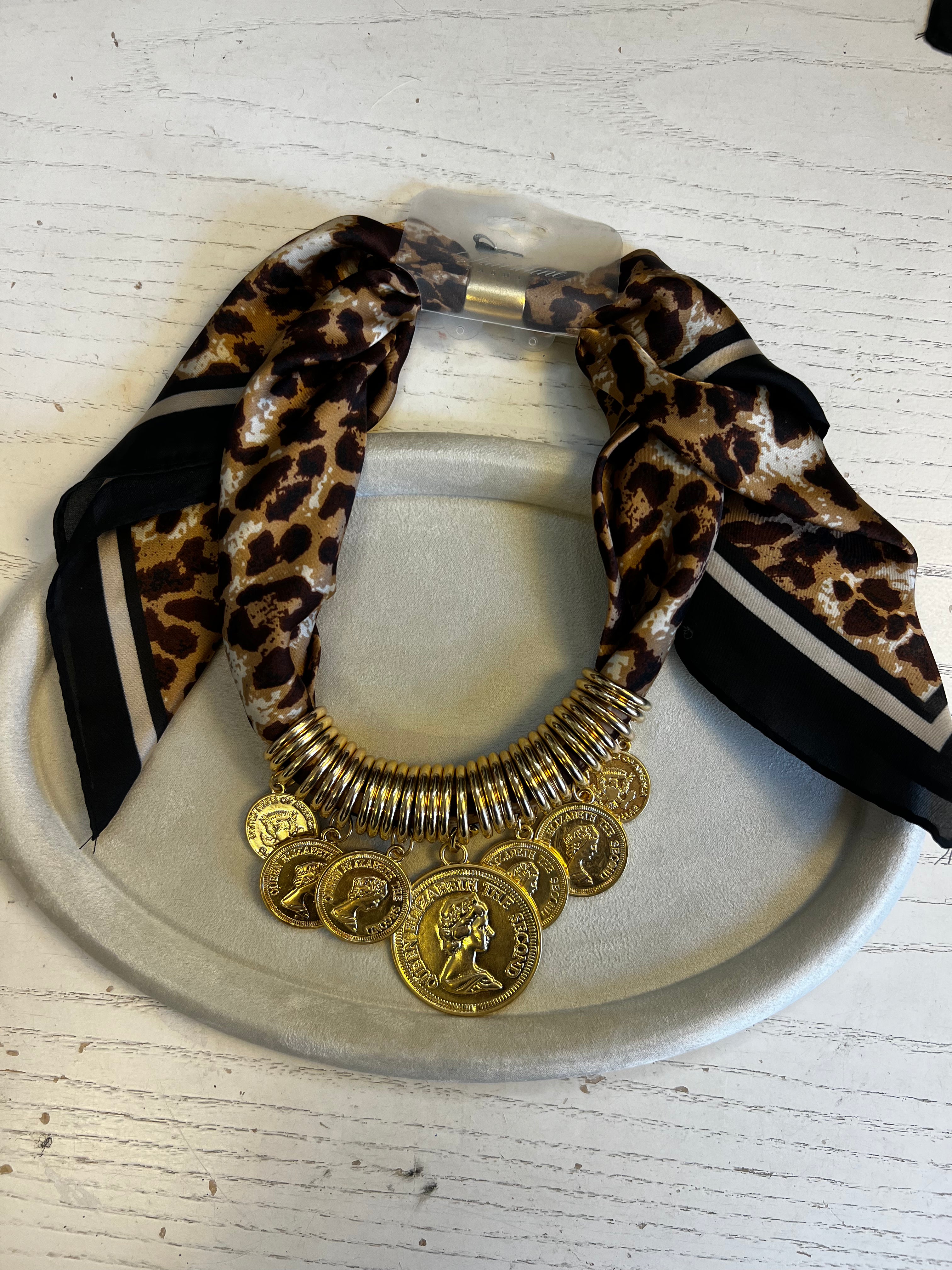 Leopard scarf necklace